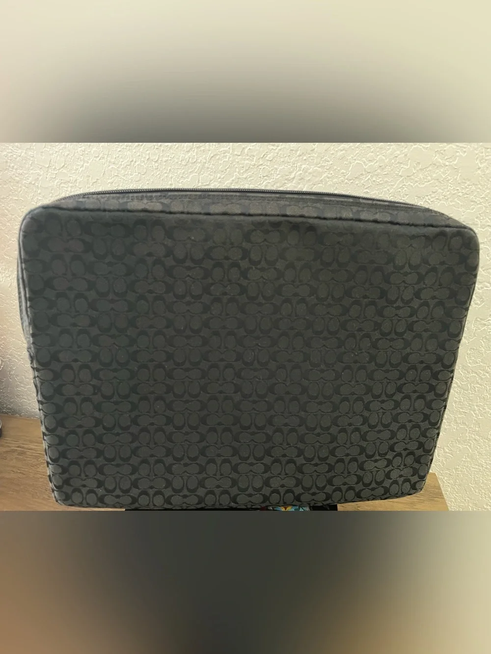 Coach Black Signature Laptop Sleeve with Logo Plaque